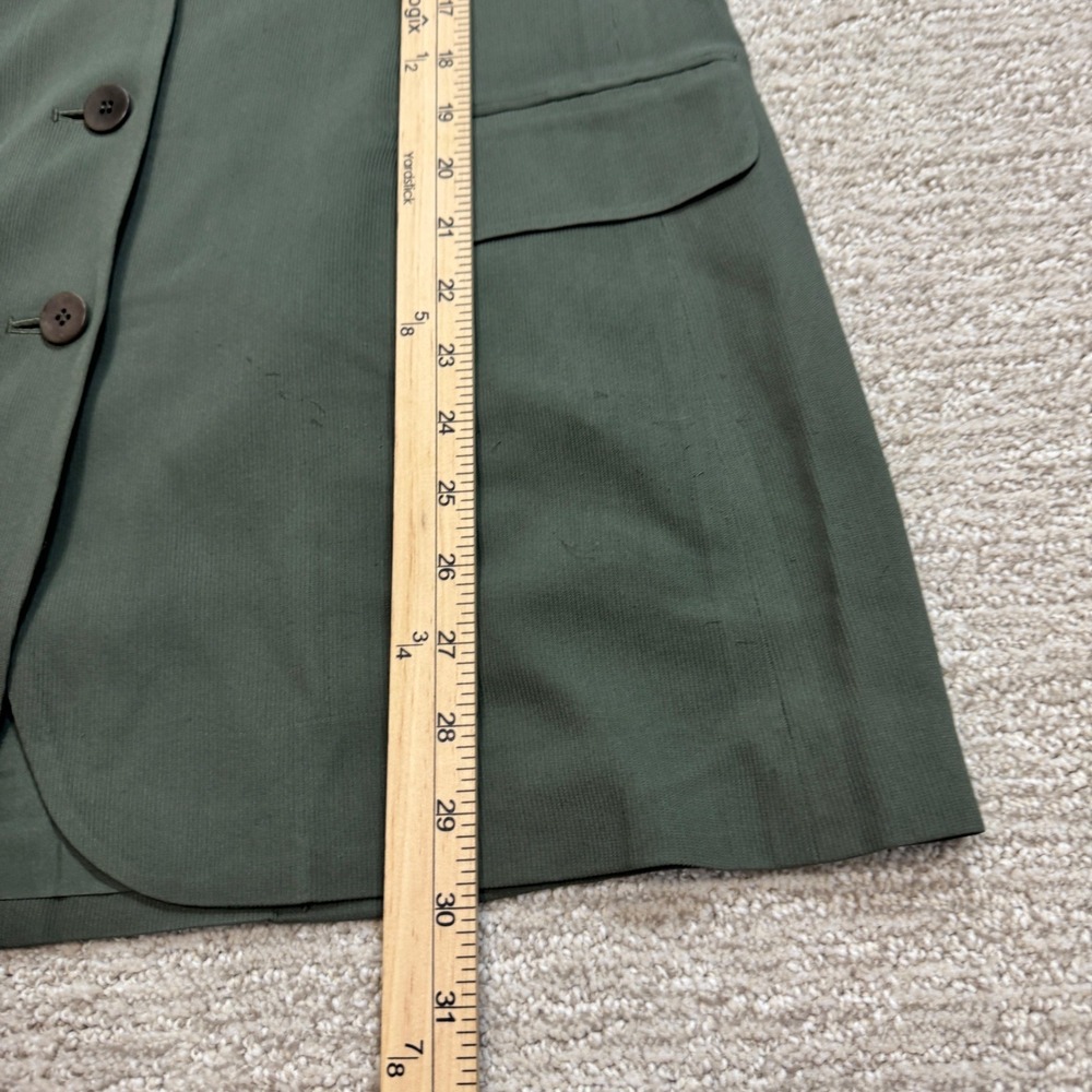 Ann Taylor Vintage 100% Silk Blazer Olive Green Button Front Jacket Womens 10 - Picture 11 of 12